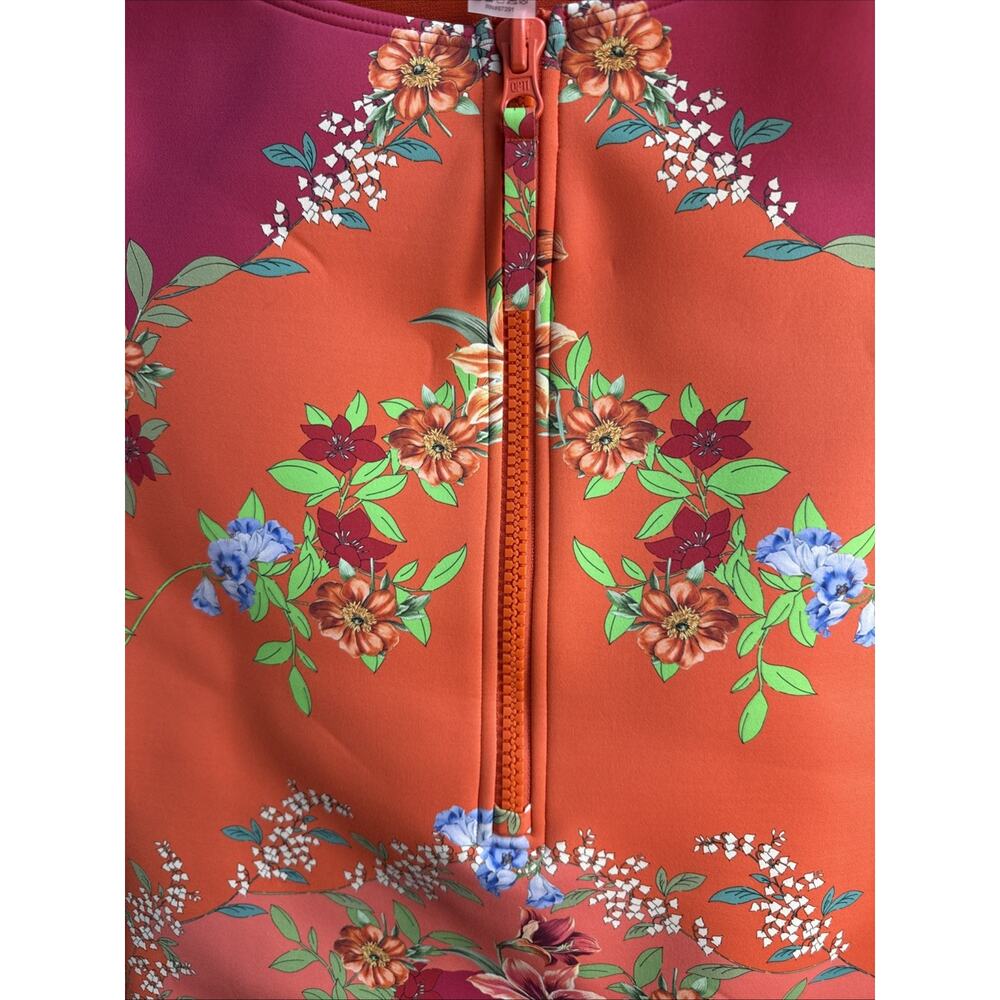 Johnny Was Wave Surf 1 Piece L Zip-Up Bodysuit Neoprene Multicolor Floral NWT - Picture 7 of 10